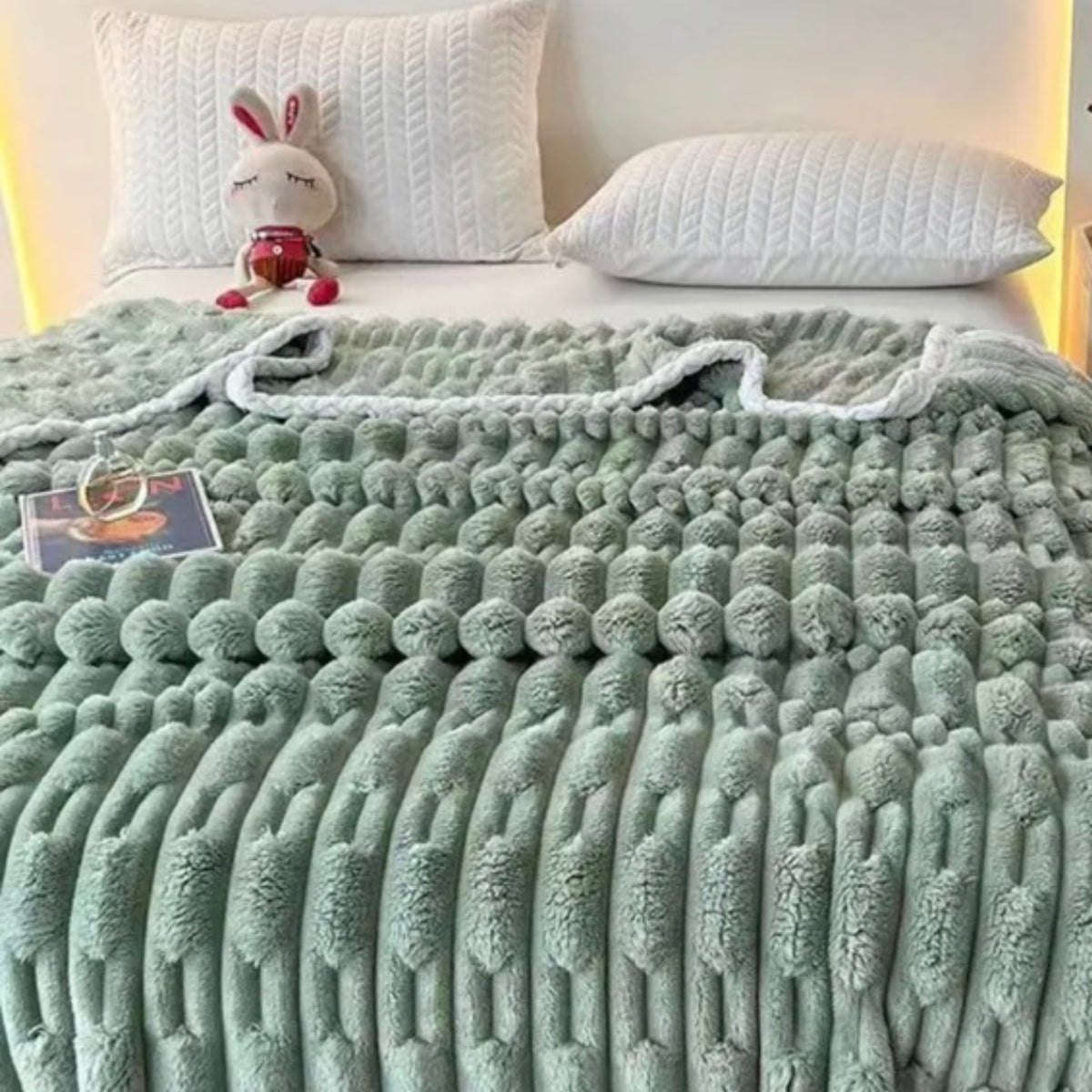 Σετ Κουβέρτοπάπλωμα Γούνα Rabbit 220x240cm 4τμχ Μέντα 986514