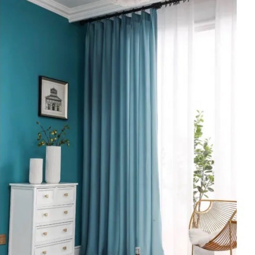 Velour Satin Κουρτίνα Πετρόλ 80% Σκίασης Με Τρέσα Υ270xΦ280cm 341-7