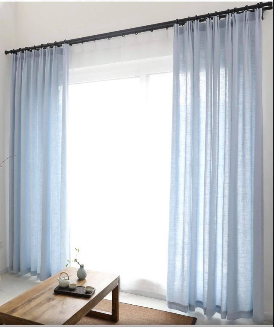 Line Κουρτίνα Λινή Ημιδιάφανη Μπλε Με Κρίκο Υ270xΦ280cm Α400-7