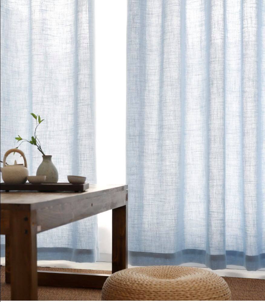 Line Κουρτίνα Λινή Ημιδιάφανη Μπλε Με Κρίκο Υ270xΦ280cm Α400-7