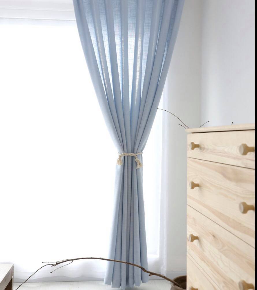 Line Κουρτίνα Λινή Ημιδιάφανη Μπλε Με Κρίκο Υ270xΦ280cm Α400-7