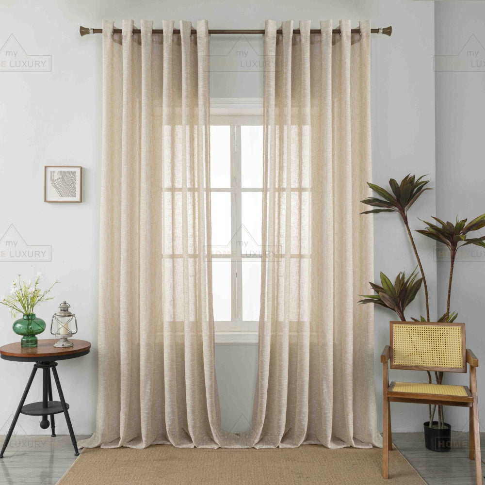 Κουρτίνα Ημιδιάφανη Λινή Μπεζ Με Κρίκο 270x290cm A6023-22