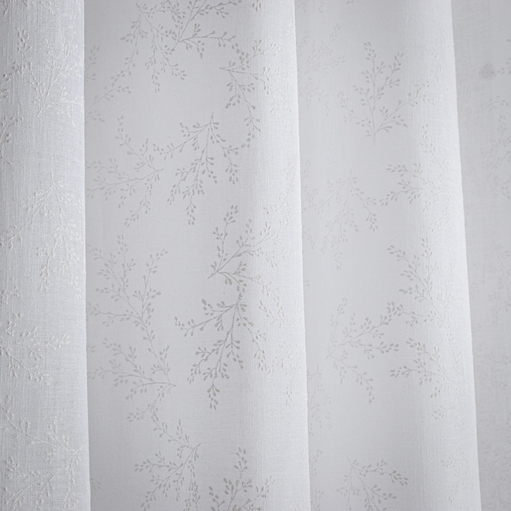 Κουρτίνα Λινή Ημιδιάφανη Λευκή Με Λευκά Άνθη Με Κρίκο Υ270xΦ280cm A710-12