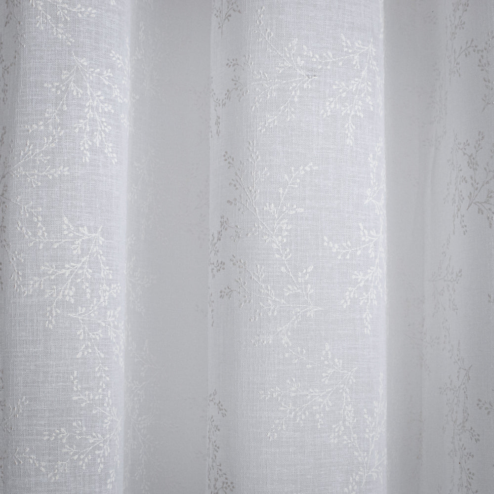 Κουρτίνα Λινή Ημιδιάφανη Λευκή Με Λευκά Άνθη Με Κρίκο Υ270xΦ280cm A710-12