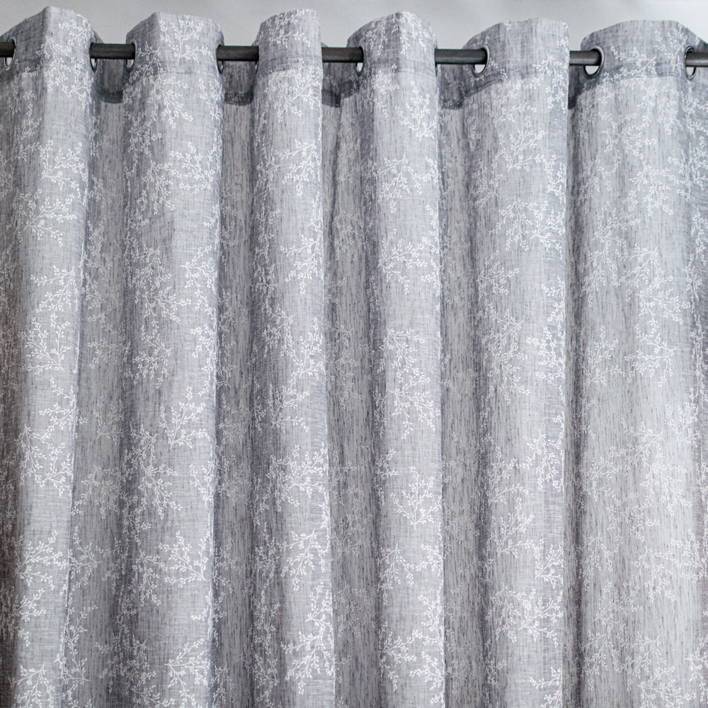 Κουρτίνα Λινή Ημιδιάφανη Γκρι Σκούρο Με Λευκά Άνθη Με Κρίκο Υ270xΦ280cm A710-16