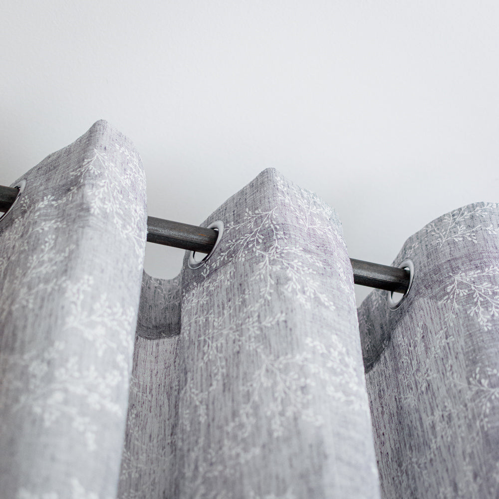 Κουρτίνα Λινή Ημιδιάφανη Γκρι Σκούρο Με Λευκά Άνθη Με Κρίκο Υ270xΦ280cm A710-16