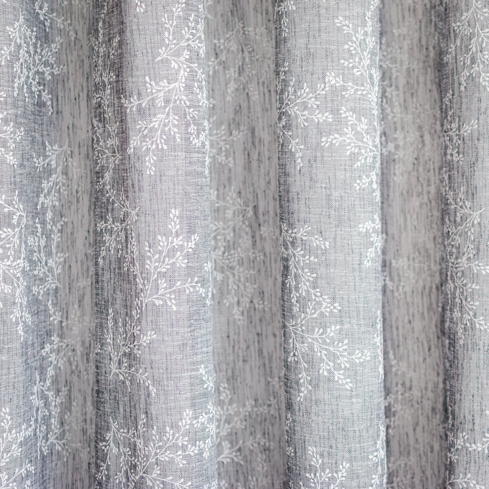 Κουρτίνα Λινή Ημιδιάφανη Γκρι Σκούρο Με Λευκά Άνθη Με Κρίκο Υ270xΦ280cm A710-16