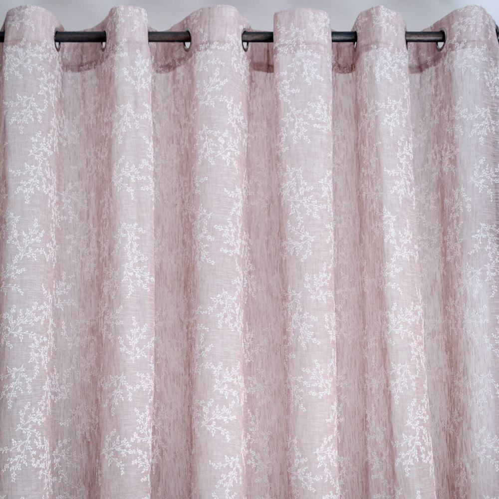 Κουρτίνα Λινή Ημιδιάφανη Σάπιο Μήλο Με Λευκά Άνθη Με Κρίκο Υ270xΦ280cm A710-17