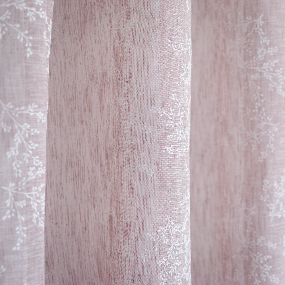 Κουρτίνα Λινή Ημιδιάφανη Σάπιο Μήλο Με Λευκά Άνθη Με Κρίκο Υ270xΦ280cm A710-17