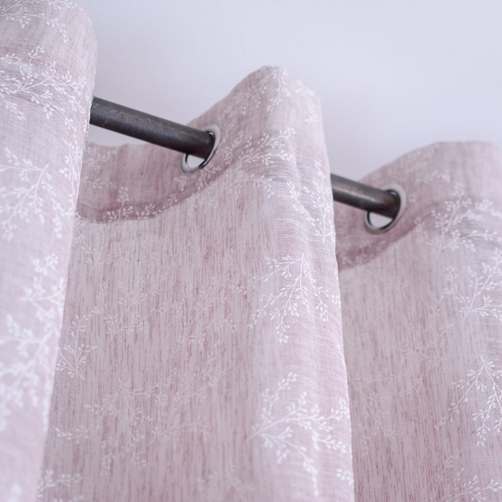 Κουρτίνα Λινή Ημιδιάφανη Σάπιο Μήλο Με Λευκά Άνθη Με Κρίκο Υ270xΦ280cm A710-17