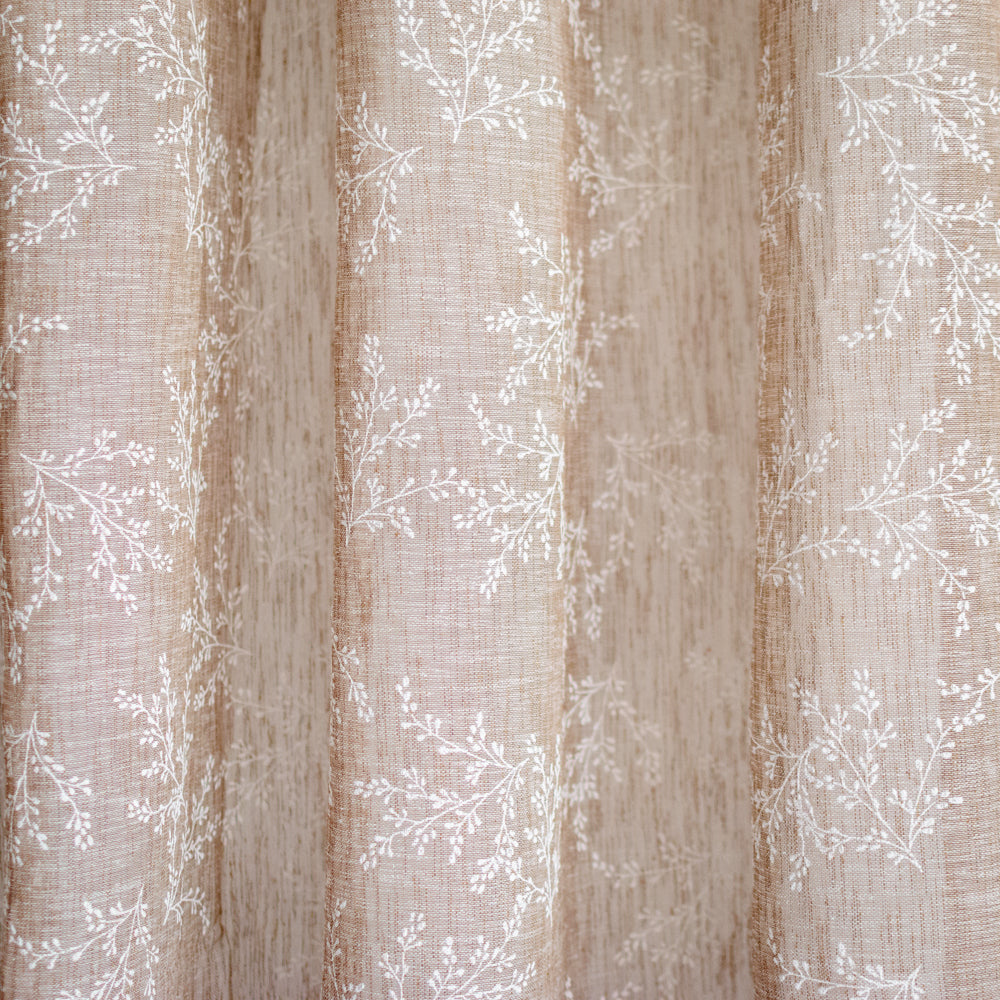 Κουρτίνα Λινή Ημιδιάφανη Μόκα Με Λευκά Άνθη Με Κρίκο Υ270xΦ280cm A710-4