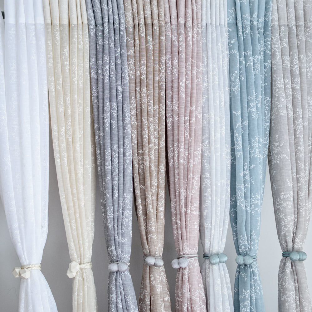 Κουρτίνα Λινή Ημιδιάφανη Πετρόλ Με Λευκά Άνθη Με Κρίκο Υ270xΦ280cm A710-7