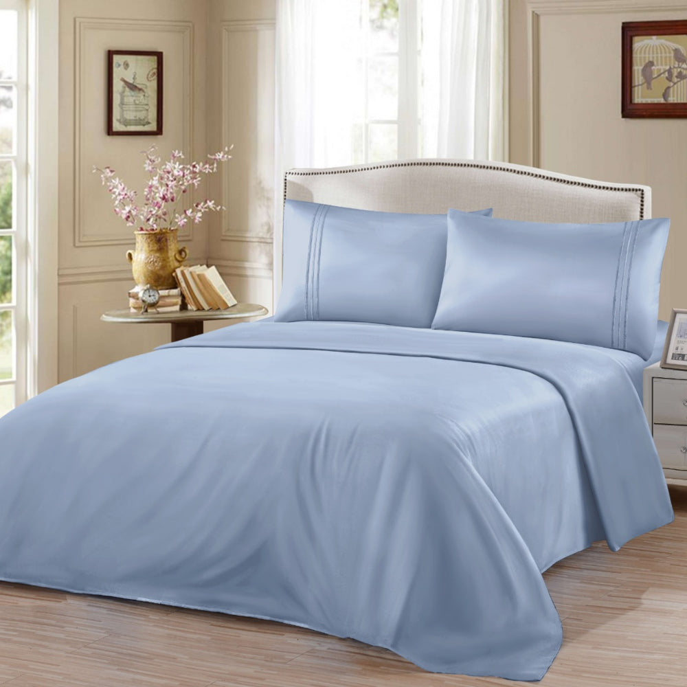 Σετ Σεντόνια Υπέρδιπλα Σιέλ Με Λάστιχο 180x200+30cm 4τμχ Microcotton 912-1