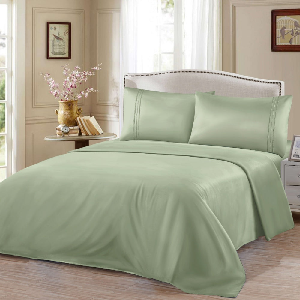 Σετ Σεντόνια Υπέρδιπλα Πράσινο Με Λάστιχο 180x200+30cm 4τμχ Microcotton 912-10