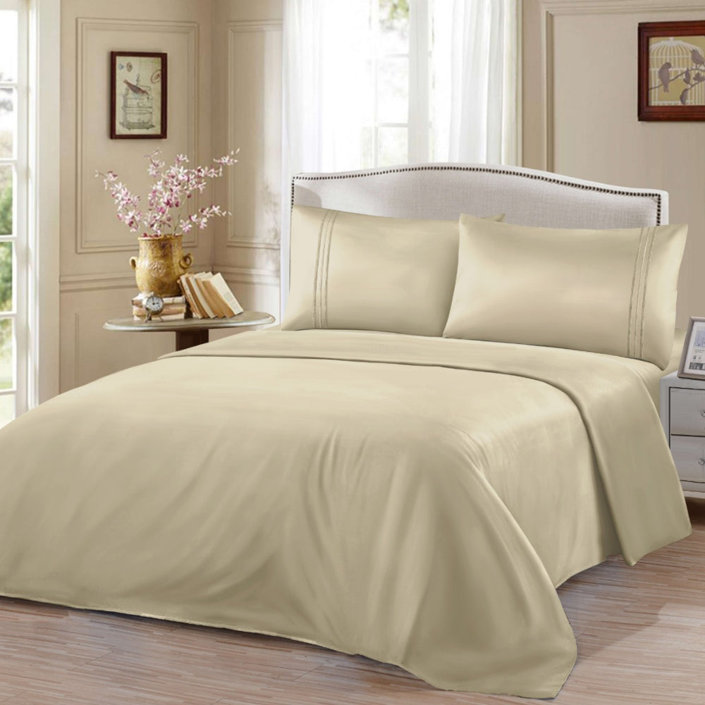 Σετ Σεντόνια Ημίδιπλα Μπεζ Με Λάστιχο 100x200+30cm 3τμχ Microcotton 913-2