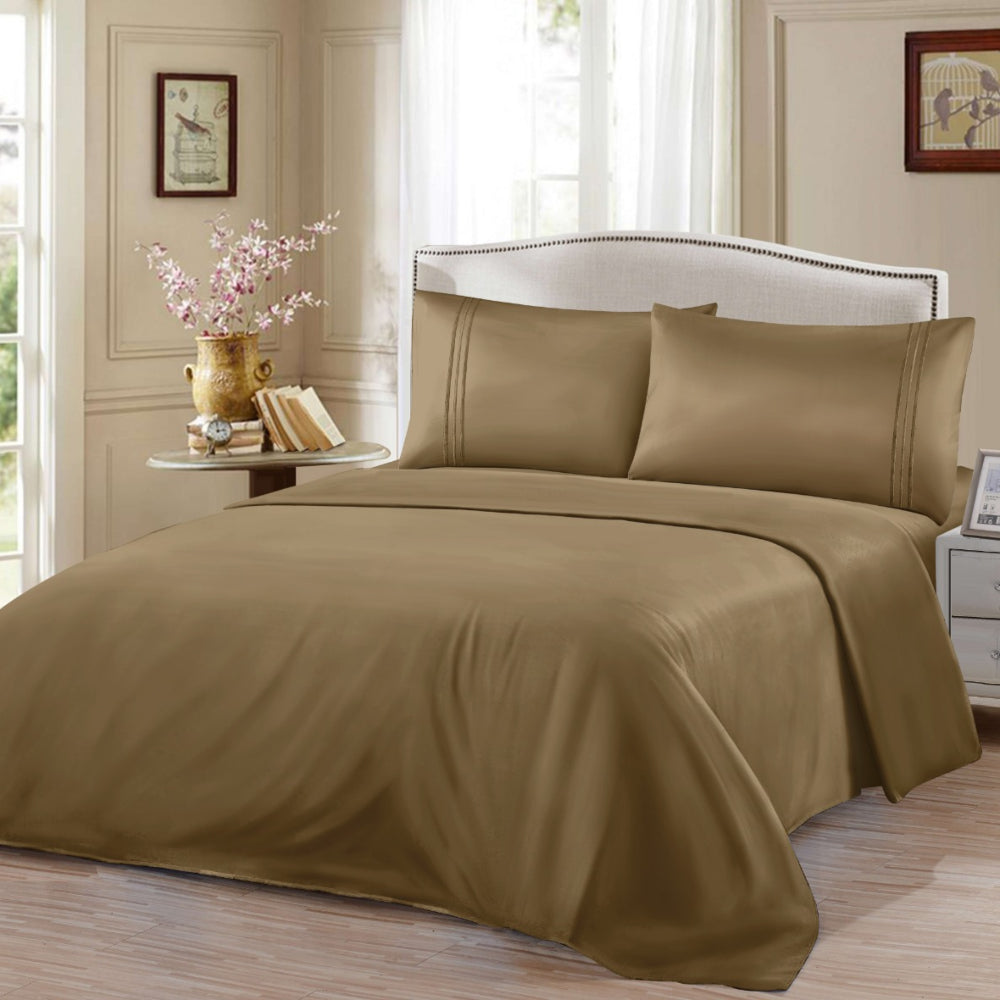 Σετ Σεντόνια Υπέρδιπλα Καφέ Με Λάστιχο 180x200+30cm 4τμχ Microcotton 912-3