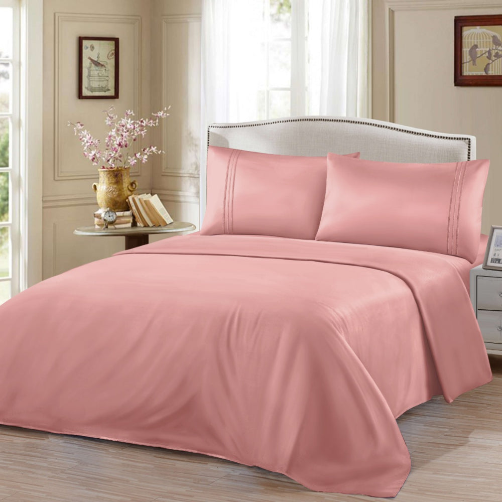 Σετ Σεντόνια Ημίδιπλα Ροζ Με Λάστιχο 100x200+30cm 3τμχ Microcotton 913-5