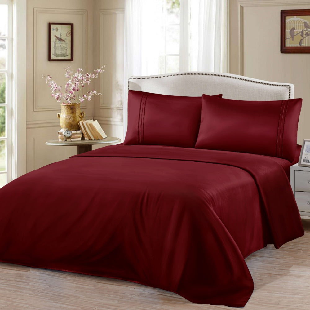 Σετ Σεντόνια Υπέρδιπλα Μπορντό Με Λάστιχο 180x200+30cm 4τμχ Microcotton 912-6