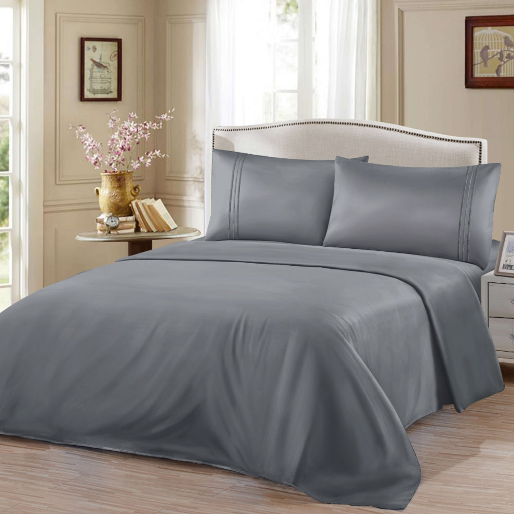 Σετ Σεντόνια Υπέρδιπλα Γκρι Σκούρο Με Λάστιχο 180x200+30cm 4τμχ Microcotton 912-7