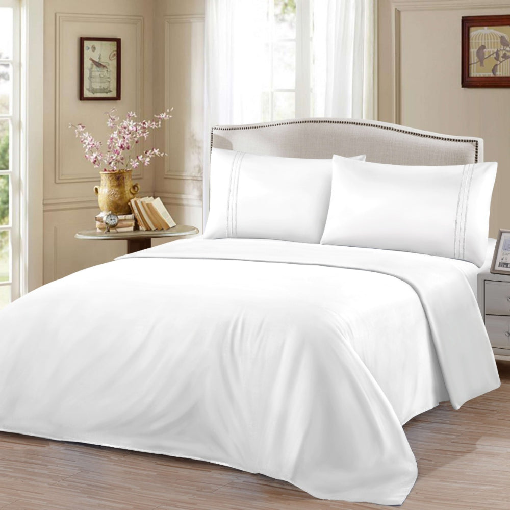 Σετ Σεντόνια Ημίδιπλα Λευκό Με Λάστιχο 100x200+30cm 3τμχ Microcotton 913-8