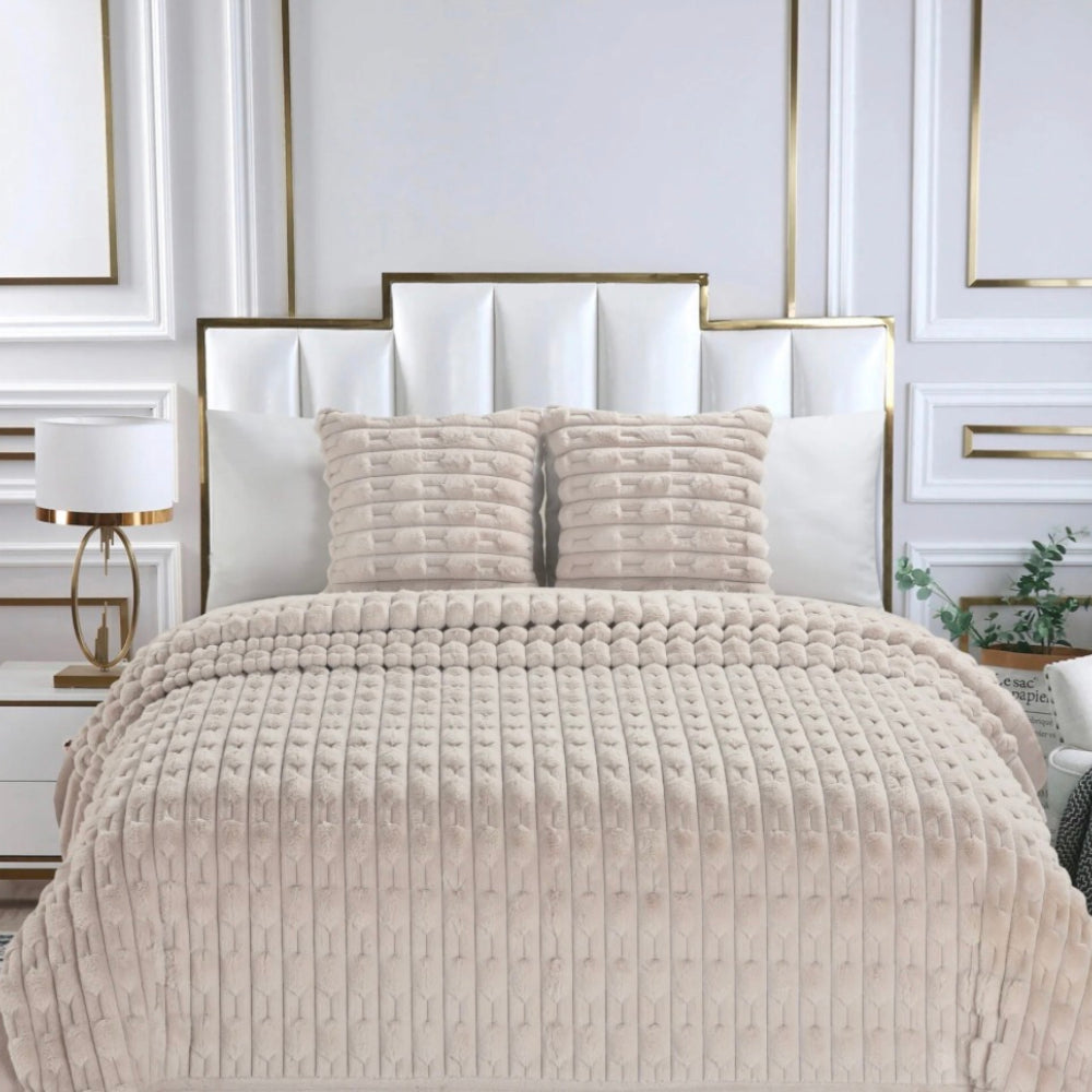 Σετ Κουβέρτοπάπλωμα Γούνα Rabbit 220x240cm 4τμχ Μπεζ 986501