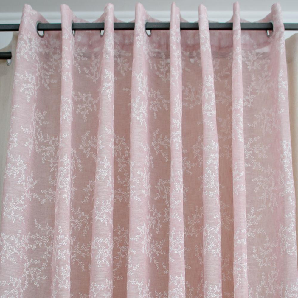 Κουρτίνα Λινή Ημιδιάφανη Ροζ Με Λευκά Άνθη Με Κρίκο Υ270xΦ280cm A710-10