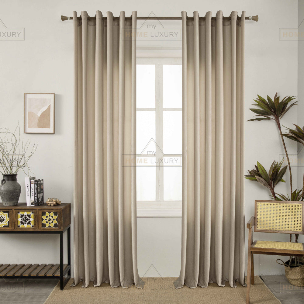 Velour Satin Κουρτίνα Μπεζ Χρυσό 80% Σκίασης Με Τρέσα Υ270xΦ280cm 341-1