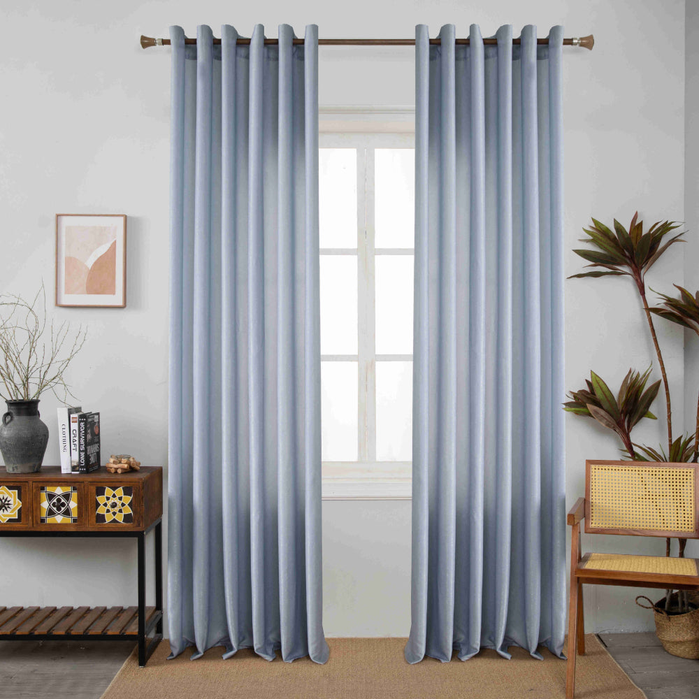 Velour Satin Κουρτίνα Ανοιχτό Μπλε 80% Σκίασης Με Κρίκο Υ270xΦ280cm A6341-15