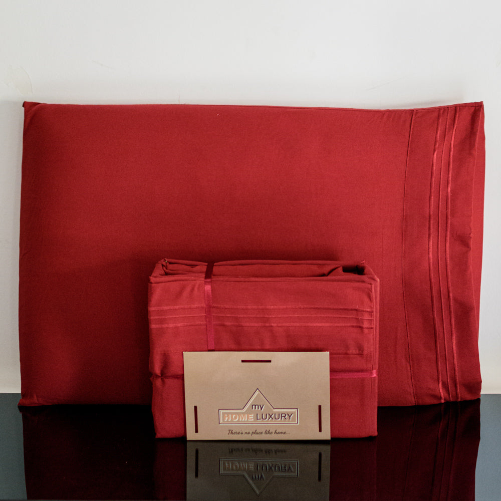 Σετ Σεντόνια Υπέρδιπλα Μπορντό Με Λάστιχο 180x200+30cm 4τμχ Microcotton 912-6