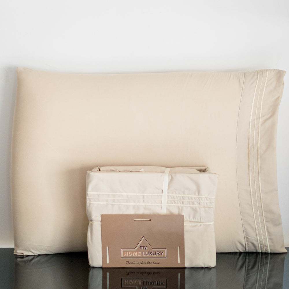 Σετ Σεντόνια Υπέρδιπλα Μπεζ Με Λάστιχο 180x200+30cm 4τμχ Microcotton 912-2