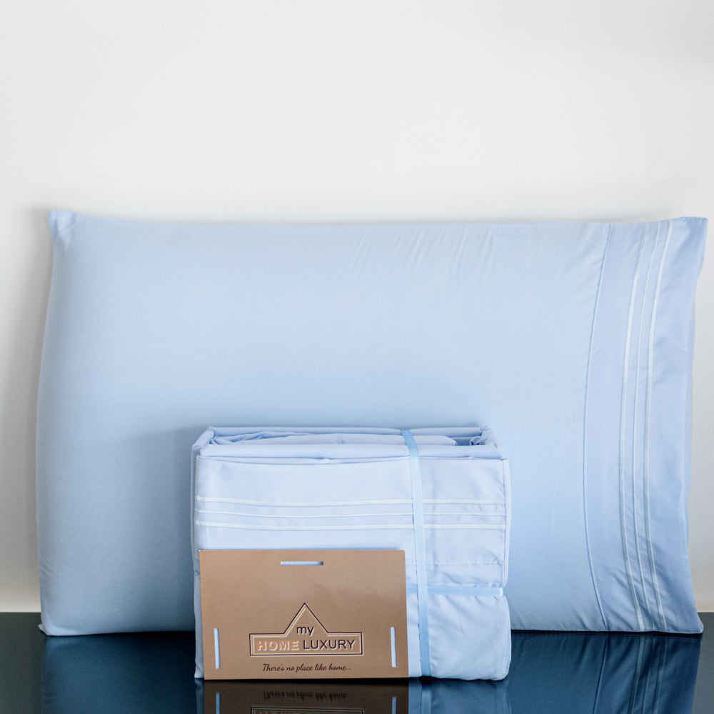 Σετ Σεντόνια Υπέρδιπλα Σιέλ Με Λάστιχο 180x200+30cm 4τμχ Microcotton 912-1