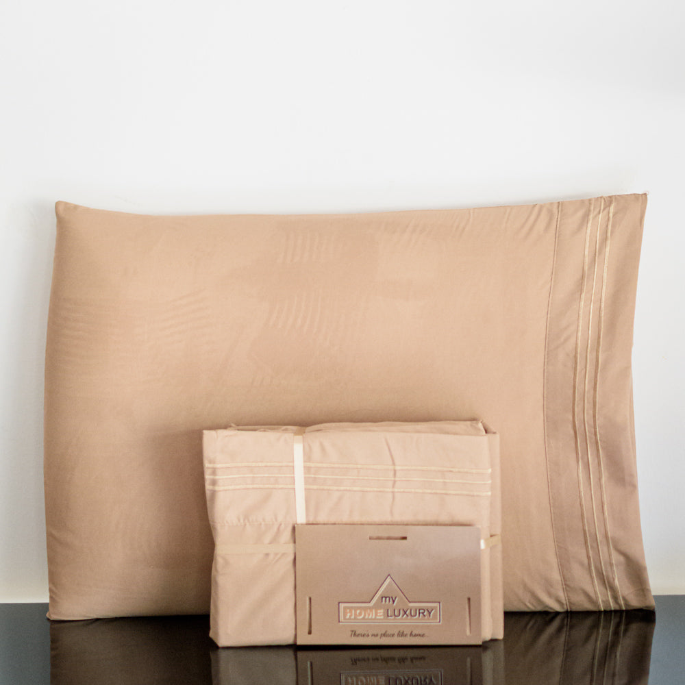 Σετ Σεντόνια Υπέρδιπλα Καφέ Με Λάστιχο 180x200+30cm 4τμχ Microcotton 912-3