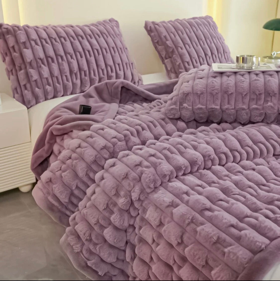 Σετ Κουβέρτοπάπλωμα Γούνα Rabbit 220x240cm 4τμχ Λιλά 986532