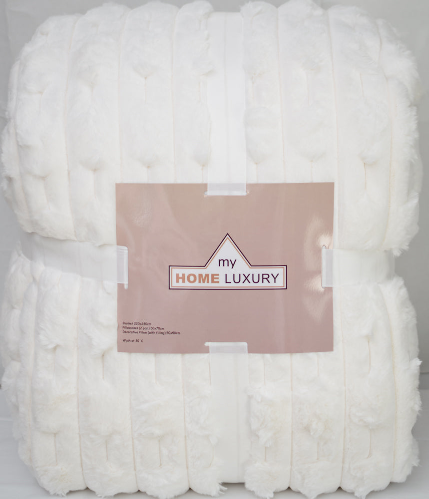 Σετ Κουβέρτοπάπλωμα Γούνα Rabbit 220x240cm 4τμχ Λευκό 986512