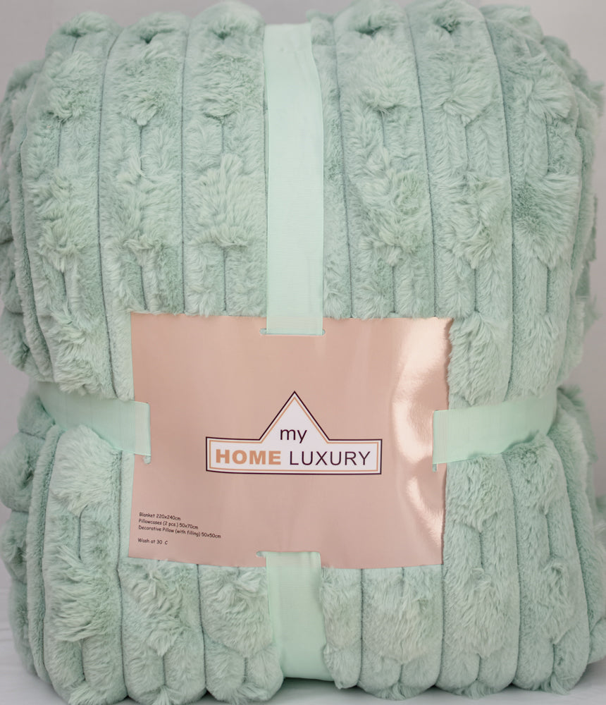 Σετ Κουβέρτοπάπλωμα Γούνα Rabbit 220x240cm 4τμχ Μέντα 986514